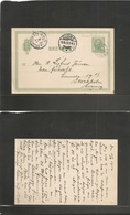 Denmark. 1912 (15 June) Lundeborg - Sweden, Stockholm (17 June) Via Gudme (15 June) 5 Ore Green Stat Card. Small Village - Autres & Non Classés