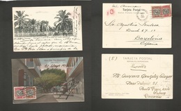 Dominican Rep. 1908-11. Santo Domingo And Puerto Plata. 2 Photo Early Fkd Ppcs To Spain, Barcelona. Scarce Destination. - Dominicaanse Republiek