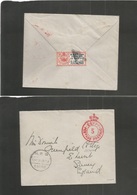 Egypt. 1934 (17 March) Cairo - UK, Greenfield. Red Egypt Postage Paid + Reverse Tied. "British Forces In Egypt 1 Piaste" - Sonstige & Ohne Zuordnung
