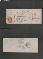 France. 1863 (19 Dec) Paris - Switzerland, Schaffhouse (20 Dec) Fkd Env At 40c Rate, Insuff + Taxed Cachet. Star "28" Ca - Altri & Non Classificati