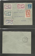 France - Xx. 1922 (5 June) Bourges - Paris (5 June) Comm Air Labels (5 Diff) + Semense, Tied On Envelope Usage. Fine. - Autres & Non Classés