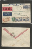 France - Xx. 1939 (27 March) Le Dorat - Germany, Giessen (28 March) Registered Express Mail Service Multifkd Envelope +  - Other & Unclassified