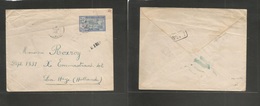 Frc - India. 1922 (2 Aug) Pondichery - Netherlands, La Haye. 50c Blue / Grey Stationary Envelope. Scarce Usage. Arrival  - Other & Unclassified