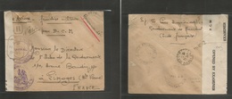 Frc - India. 1945 (6 Sept) Karikal - France, Limoges (27 Sept) FM French India. Registered Mail + Censored + Cachets + B - Andere & Zonder Classificatie