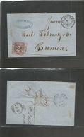 German States-Prusia. 1859 (21 Febr) Salzuflen - Bremen (22 Febr) EL Fkd 2gr Black / Rose Large Margins, Tied "338" Ring - Otros & Sin Clasificación