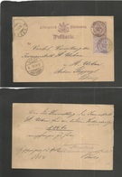 German States-Wurtemberg. 1884 (15 Apr) Goppingen - Switzerland, St. Urban (16 Apr) 5 Pf Lilac Stat Card + 5pf Adtl Cds. - Other & Unclassified