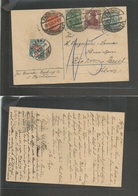 Germany - Xx. 1921 (20 May) Freiburg - Switzerland, Basel (21 May) 30 Pf Green Germania Stat Card + 3 Adtls, Taxed Swiss - Sonstige & Ohne Zuordnung