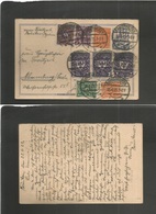 Germany 1921-4. 1923 (23 April) Sanderhausen - Naumburg 1.50m Blue Stat Card + 8 Adtls, Mixed Issues Cds. Massive Fkg. F - Other & Unclassified