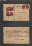 Germany 1921-4. 1923 (1 Sept) Berlin - Sweden, Stockholm. Private Multifkd Card. Fine Including Block Of Four. - Other & Unclassified