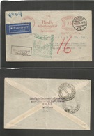 Germany - Xx. 1934 (12 Dec) Worms - Brasil, RJ (21 Dec) Machine Fkd + Special Green Air Cachet Flight On Comercial Usage - Other & Unclassified