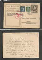 Germany - Xx. 1942 (23 Dec) Karlsruhe - Switzerland, Luzern. 6+4m Stat Wien Congress Stat Card + 2 Adtls Cds. Nice + Naz - Other & Unclassified