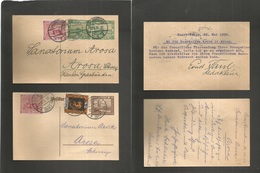 Sarre. 1924-5. Two Diff Stat Cards + Adtls, Addressed To Switzerland, Arosa. XF Pair. - Altri & Non Classificati