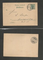 German Col-East Africa. 1894 (10 July) Dar Es Salaam - Germany. Frankfurt 3 Para / 5 Pf Green Ovtpd Stat Card, Cds. Fine - Other & Unclassified