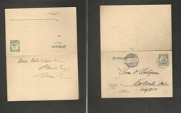 German Col-East Africa. 1906 (5 July) Tanga - Karlsrube, Germany (22 July) Doble 4sh Green Stat Card On Way Out. Regards - Other & Unclassified