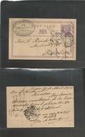Gibraltar. 1879 (26 April) La Linea / Spain - Barcelona, Via 1/2d Lilac. Gibraltar Stat Card / A. 26. Interesting For Ch - Gibilterra