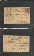 Gibraltar. 1883 (27 Apr) La Linea Concepción Origin - Barcelona, Spain, 1/2d Brown Stat Card QV. Interesting Usage For C - Gibraltar