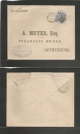 Gibraltar. 1887 (31 Oct) GPO - Sweden, Gothenburg (5 Nov) Via Spain. Fkd Env 2 1/2d Blue QV Tied. - Gibilterra