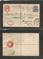 Gibraltar. 1889 (7 Sept) GPO - Oxford, England (12 Sept) Spanish Currency. 20 Centimos Red Stat Env + 25c Adtls. Oval Ca - Gibraltar