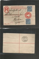 Gibraltar. 1903 (15 July) GPO - Germany, Baden (19 July) Registered QV 2d Red Stat Env + 2 1/2d K. EVII (x2), Oval Ds. V - Gibraltar