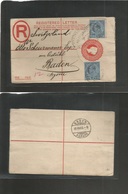 Gibraltar. 1903 (15 July) GPO - Germany, Baden (19 July) Registered QV 2d Red Stat Env + 2 1/2d K. EVII (x2), Oval Ds. V - Gibilterra