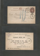 Great Britain - Stationery. 1889 (Jan 22) Birmingham - Germany, Berlin. 1/2 Brown Stat Env, 75 + Cds + Taxed + Aux Cache - Autres & Non Classés