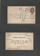 Great Britain - Stationery. 1889 (Jan 22) Birmingham - Germany, Berlin. 1/2 Brown Stat Env, 75 + Cds + Taxed + Aux Cache - Other & Unclassified