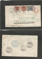 Great Britain - Stationery. 1890 (22 Sept) Purley, Surrey - Switzerland, Luzerne (23-25 Sept) 1d Rose Stat Env + 3 Adtls - Autres & Non Classés
