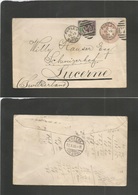 Great Britain - Stationery. 1890 (Oct 15) Purley, Surrey - Switzerland, Luzern (16 Oct) 1d Rose Embossed Stat Env + Adtl - Sonstige & Ohne Zuordnung