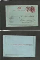 Great Britain - Stationery. 1896 (Aug 1) London - Germany, Annaberg (3 Aug) 1d Red / Bluish Stat Card + 1 1/2d Adlt, Gri - Other & Unclassified