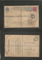 Great Britain - Stationery. 1900 (13 July) Eastcheap - Sweden, Stockholm (15 July) 2d Blue QV Registered Stat Env + 3 Ad - Other & Unclassified