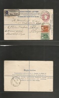 Bc - Ceylon. 1914 (25 March) Nawalapitiya - Nuwana ELLY. Local KEII Registered. 10c Rose Stat Env + 2 Adtls, Cds +  R -  - Otros & Sin Clasificación