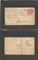 Guatemala. 1896 (Enero 30) Coban - Spain, Barcelona. 10c Rose Embossed UPU Stat Envelope Via USA - Livingston. Rare Dest - Guatemala