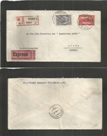 Hungary. 1929 (2 March) Budapest - Switzerland, Arosa (4 March) Registered Express Fkd Env + 2 Special Labels. Fine Unco - Autres & Non Classés