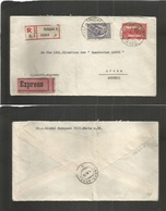 Hungary. 1929 (2 March) Budapest - Switzerland, Arosa (4 March) Registered Express Fkd Env + 2 Special Labels. Fine Unco - Other & Unclassified