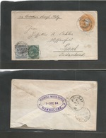 India. 1894 (3 Dec) Mangalore - Switzerland, Basel (29 Dec 94) Multifkd 2a 6p Yellow Stat Env (+2 Adtls) Cds. Via Brindi - Autres & Non Classés