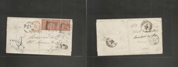 Italy. 1873 (20 Oct) Chieti - France, Lyon (22 Oct) Unsealed Fkd As Printed Metter Wrapper With 2c Brown Red Strip Of Th - Sin Clasificación