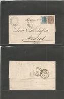 Italy. 1875 (30 Sept) Roma - Spain, Madrid (7 Oct) EL Fkd 30c Brown + 20c Blue, Tied Dots + Cds Alongside. Nice Usage. - Unclassified