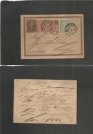 Italy - Stationery. 1876 (5 Aug) Chiavenna - Scanfs, Satgdad. 5c Brown Stat Card + 3 Adtls On Early Usage, One 1 Cent Gr - Unclassified
