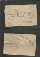 Italy. 1877 (1 Dec) France, Marseille. Shipping Cº. Stampless Posted At Palermo, Where Taxed + To Messina With 30c. Post - Unclassified