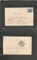 Italy. 1887 (20 Enero) Genova - España, Sevilla (25 Enero) EL Fkd. 25c Blue King, Tied Cds. Fine + Dest. - Sin Clasificación