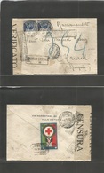 Italy - Xx. 1917 (30 Dec) Roma Ferrovia - Spain, Madrid (9 Enero) Registered Multifkd Env, Tied Red Cross Color Label On - Non Classés