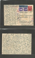 Italy - Stationery. 1941 (30 Sept) Abbazia, Fiume - Germany, Riechheim 75c Red Stat Card + 2 Adtls, Airmail + Censored. - Unclassified