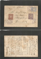 Japan. 1911 (1 April) Tokyo - Denmark, Saxkjobing 1/2 Blue Sen Stat Card + 2 Adtls, Violet Cds. Via Siberia. - Autres & Non Classés