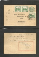 Japan. 1931 (14 May) Tokyo - Switzerland, Luzern. 1 1/2 Sen Green Stat Card + 3 Adtl Comm Staps Rolling Cachet + Cds. Fi - Autres & Non Classés