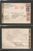 Japan. C. 1946-7. Saoyama, Minatoku - USA, CA, Stanford. Air Censor Multifkd Envelope + Red Cachet. - Other & Unclassified