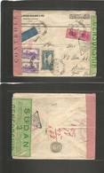 Lebanon. 1941 (5 May) Tripoli - Accra, Gold Coast. Air Multifkd Mixed Issues + Multifkd Censored Envelope. Camed Via SUD - Liban