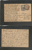 Libia. 1932 (12 Dec) Italian Ovptd Stationary Card. Tripoli - Spain, Avila. 30c Brown Stat + Adtl, Cds. Rarity Familiar  - Libye