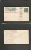 Mexico - Stationery. 1884 Issue. Wells Fargo Stationary Envelope. + 12c Green Medalion, Twice Revalidated 20c/20c/15c Wi - Mexico