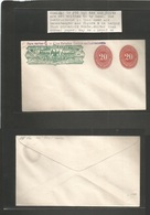 Mexico - Stationery. C. 1887. Wells Fargo Stat Env. Mint + 20c (x2) Red Numeral + Ovptd 40z. Estados Unidos Variety Ovpt - México