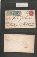 Mexico - Stationery. 1888 (5 Enero) Wells Fargo + 10 Cts Red Large Numeral Stat Envelope. S. Luis POTOSI - DF Mexico. XF - Mexiko